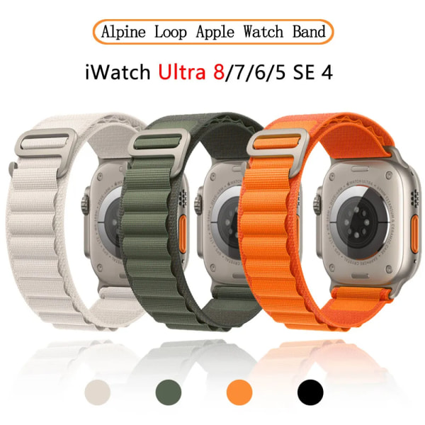 Nylon Alpine Loop Watch Band Armband För Apple Watch Ultra 9/8/7/6/SE/5 44/45/49mm Black 42/44/45/49mm