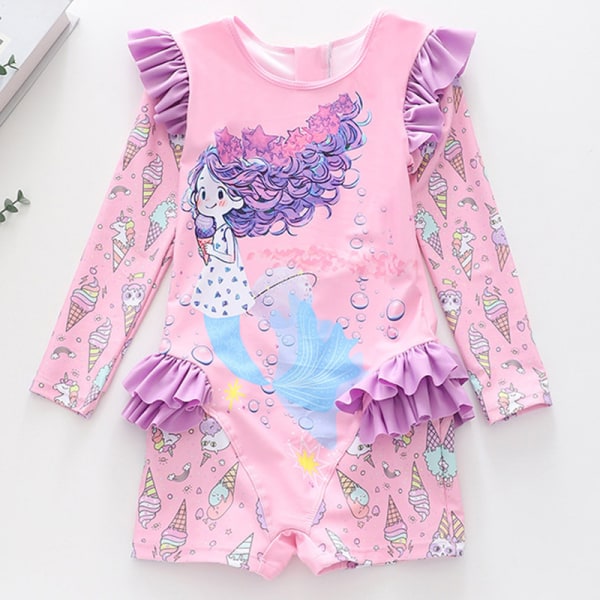 Jente-badeantrekk med lang erme, mermaid-design og rynker, UV-beskyttelse Color 2 4XL