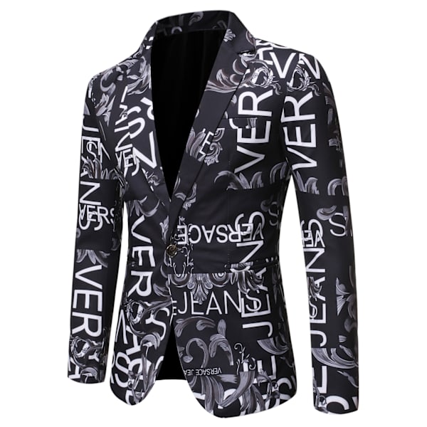 Herrkostym Kavaj Blommig Tryckt Casual Blazer Sportrock black M