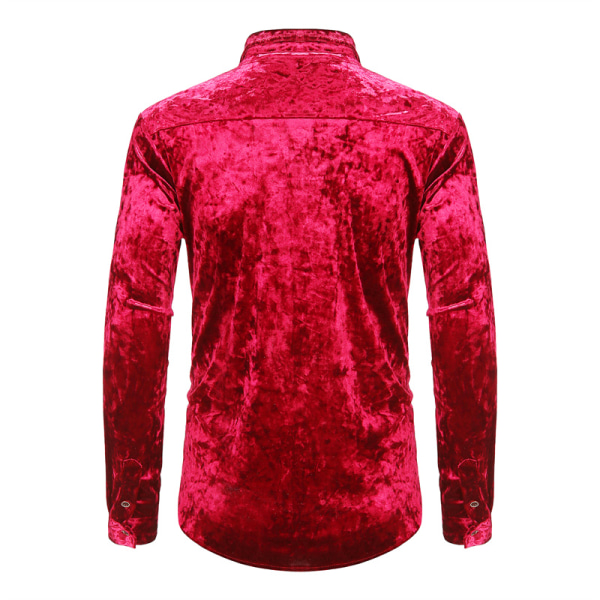Klänningskjortor för män Sammet långärmade skjortor DARK RED 2XL