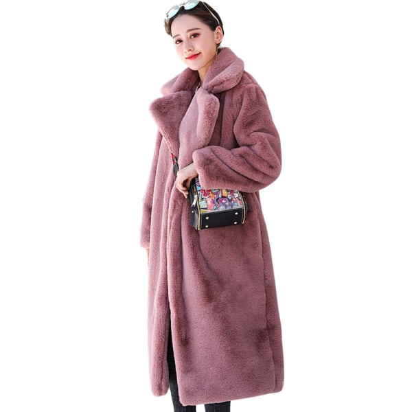 Kvinnor Vinterkappor i fuskpäls, ytterkläder Öppen framsida lång kofta överrock Apricot XL