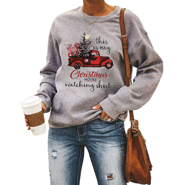 Dam jultröjor i fleecetröjor Långärmade fuzzy sweatshirts Gray#3 L