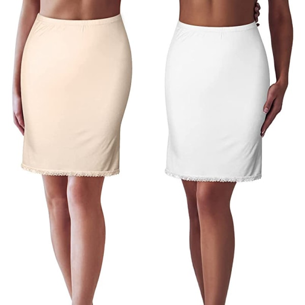 Dam Halvslip Mjuk Satin Spets Underkjol Kort Silke Midja Slips Petticoat Khaki XL