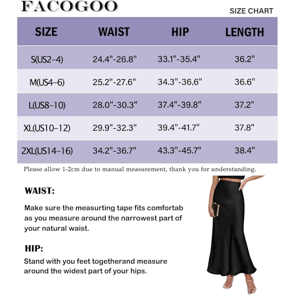 Kvinnor Lång Satinkjol Silke Elegant Hög Midja Flared A-Linje Midikjolar black XL