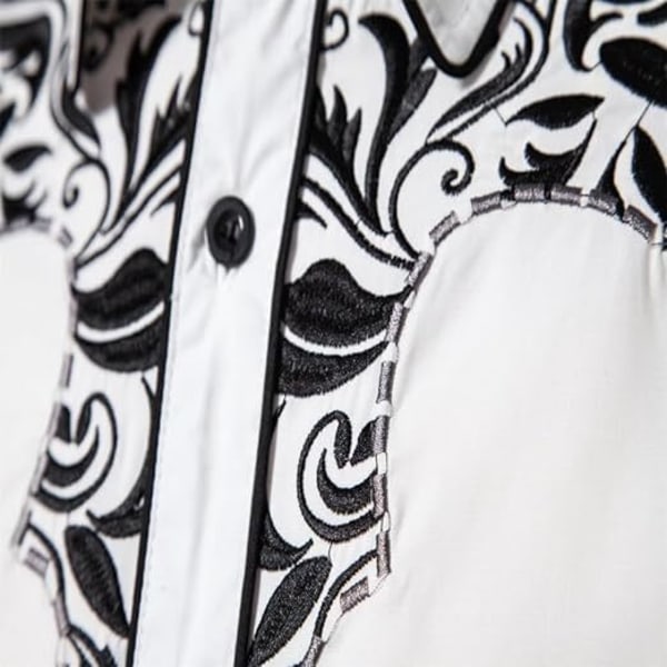 Herrar Casual Knapp-Ner Långärmad Broderade Skjortor White 2 L