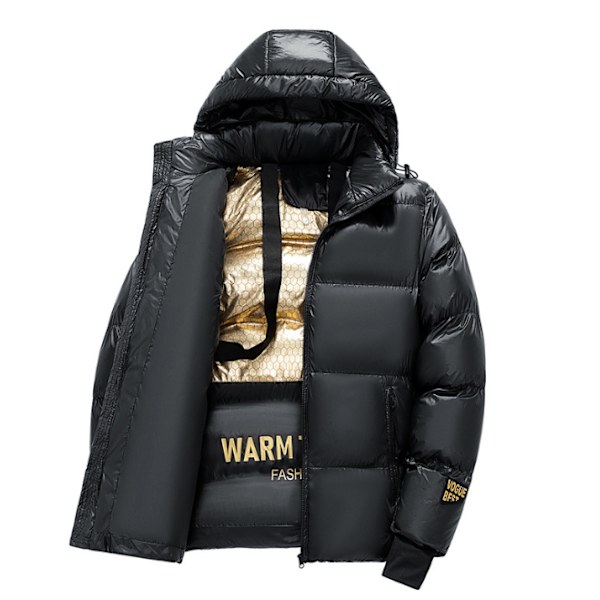 Graphene Svart Guld Dunjacka Vinter Unisex Bomullsjacka 2XL