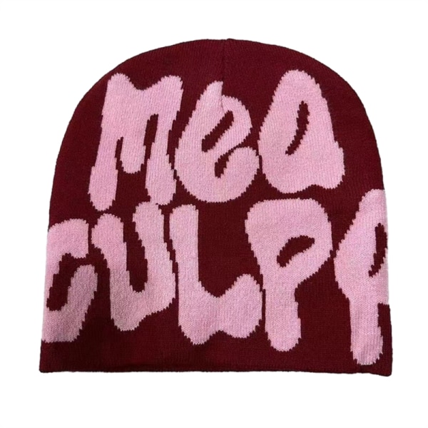 Dame Grafisk Beanie Skallehatt MEA Culpa Y2K Strikket Beanie Varm Vinterhatt Pink