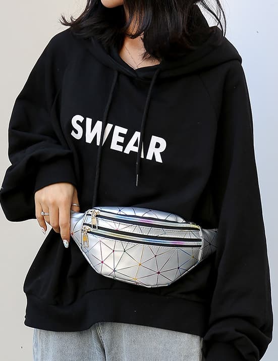 Holografisk Midjeväskor Kvinnor Fanny Pack Kvinnlig Bältesväska silver