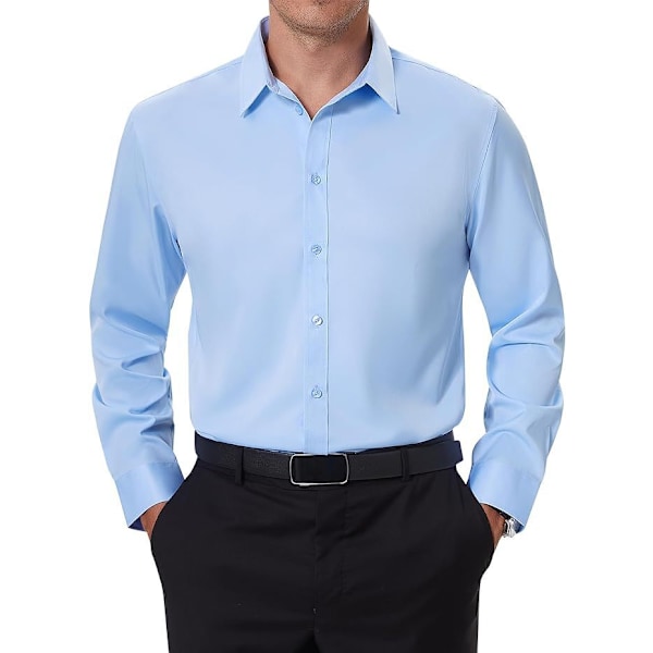 Herrar Dress Shirts Skrynkelfria Långärmad Knappskjorta blue 43