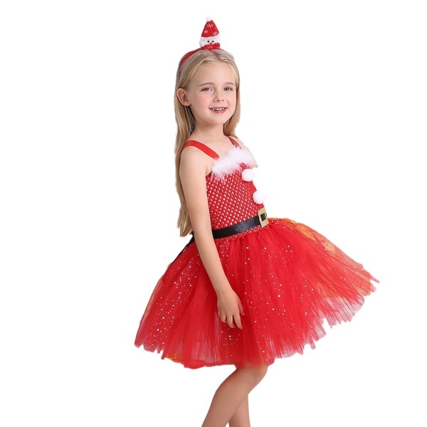 Tutu Dress Girls Juldräkt med hatt Pannband Red 2XL
