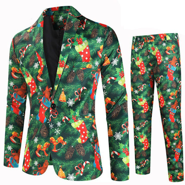 Herre Julekostume 2 Dele Juleferie Fest Tuxedo Dragter green M