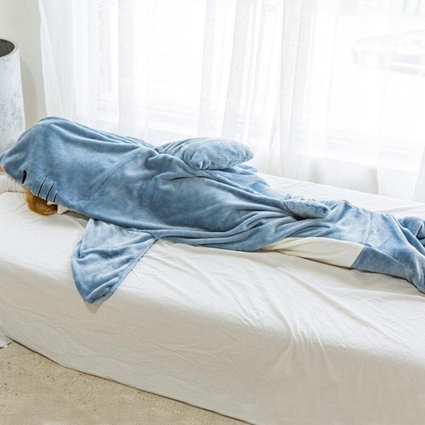 Hai-teppegenser for voksne, supermyk og koselig flanellgenser med hai-design blue M