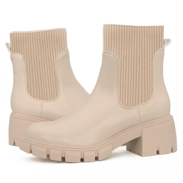 Dames Chelsea Støvler Slip On Platform Ankelstøvler Lug Sole Chunky Booties US7