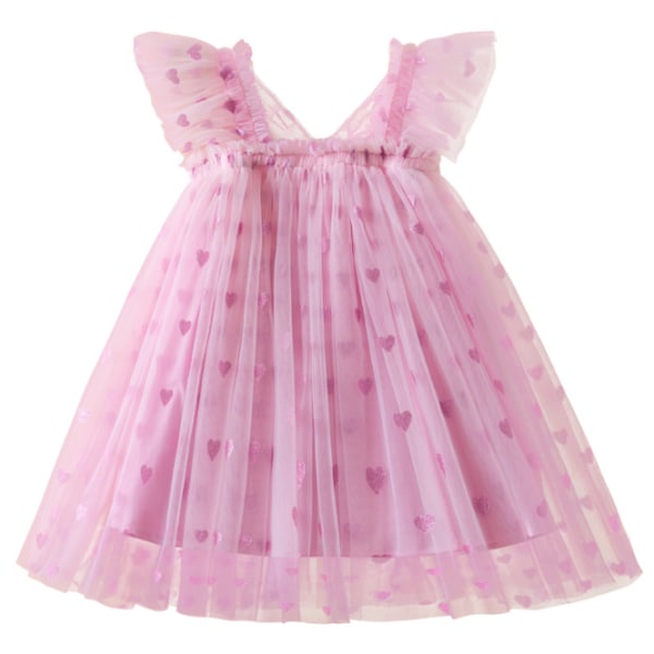 Baby Girl Dress Klänning Broderi Butterfly Wing Lager Tyll kjol Pink 110cm