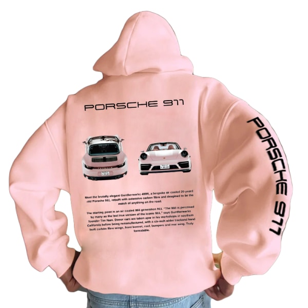 Luvtröja med spårvagnstryck 911 herrar, unisex Oversize Racing Turbo sportbilströja luvtröja Pink#1 2XL