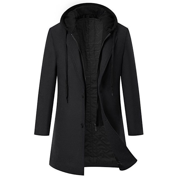 Herrar Ullblandning Peacoat Notched Krage Enkelknäppt Överrock black XS