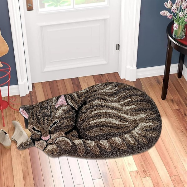 Kattematte, Dørmatte med Sovende Tabby Cat Design brown 84*45CM