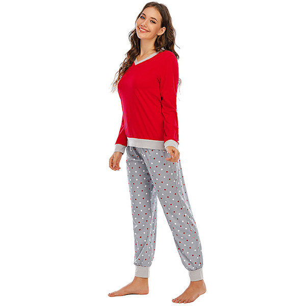 Naisten pitkähihainen pyjamasetti, painettu yöasu, pehmeä pjs, olohuoneen asut red M
