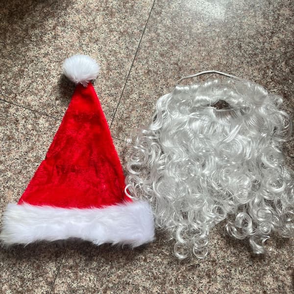 Tomte Skägg Peruk Set Långt Hår Hatt Stor Mustasch Kostym