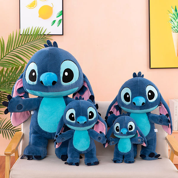 Blå Stitch Myk Koselig Plysjdyr, Blå Alien Monster Plysjdyr sit 45cm