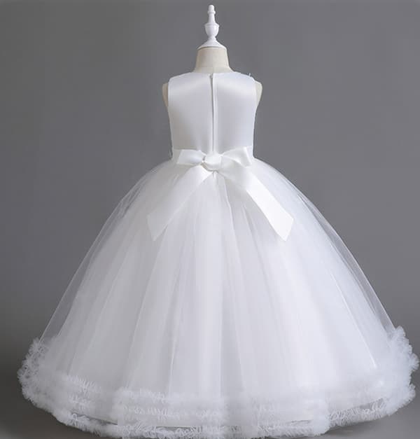 Spets Klänning för Flickor, Lång Bröllopsklänning, Elegant Prinsessklänning för Fest och Pageant white 130