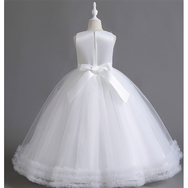 Spets Klänning för Flickor, Lång Bröllopsklänning, Elegant Prinsessklänning för Fest och Pageant white 140