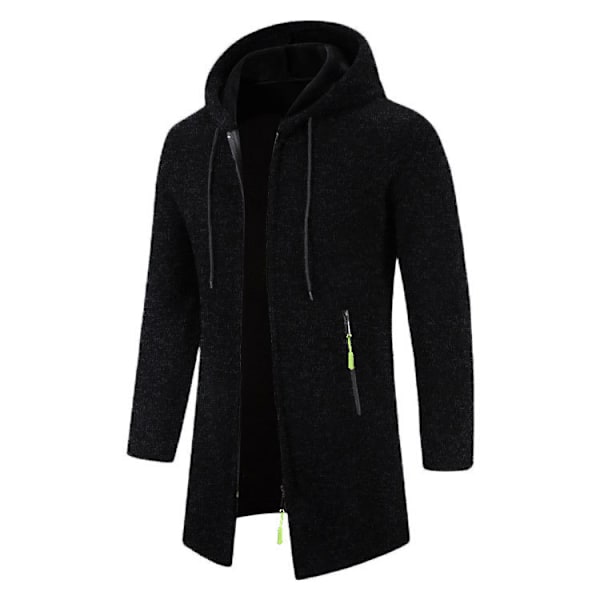 Herrar Stickad Tröja Snygg Medellång Huva Dragkedja Cardigan black 2XL