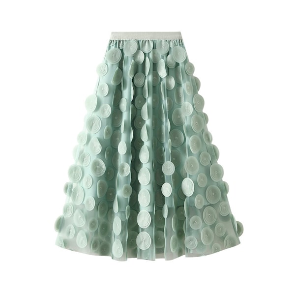 Tulle Skørt Kvinder 3D Polka Dot Mesh Flydende A-Line Midi Skørter green