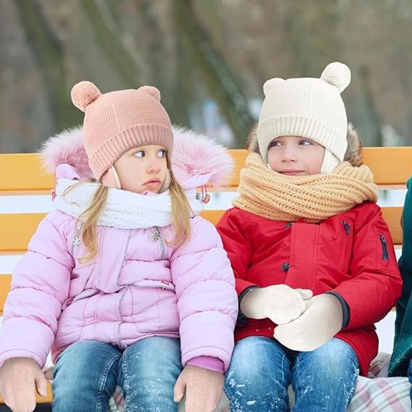 Nyfödda vintermössor, handskar, varma stickade mössor för toddler Pink