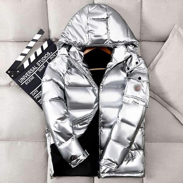 Herrar Blank Downjacka Vinter Tjock Värmejacka silver XL