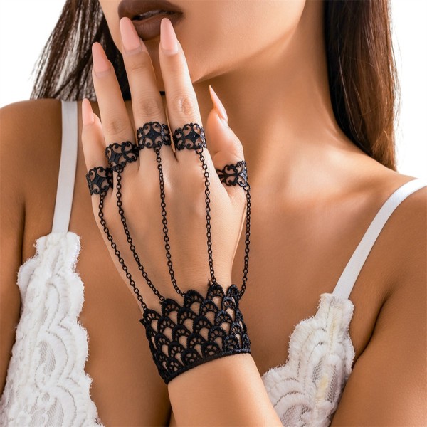 Gotisk stil Hollow Out Ghost Hand Chain Punk Nail Ring Armband För Halloween Carnival Black#04