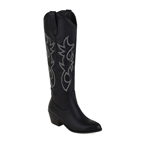 Damrosa rosa broderade western cowboystövlar black 43