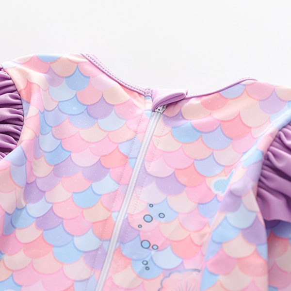 Flickor Mermaid Ruffle Långärmad En Delig Baddräkt med UV-skydd Solskydd Color 5 4XL
