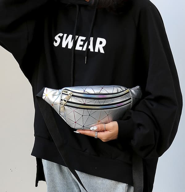 Holografisk Midjeväskor Kvinnor Fanny Pack Kvinnlig Bältesväska silver