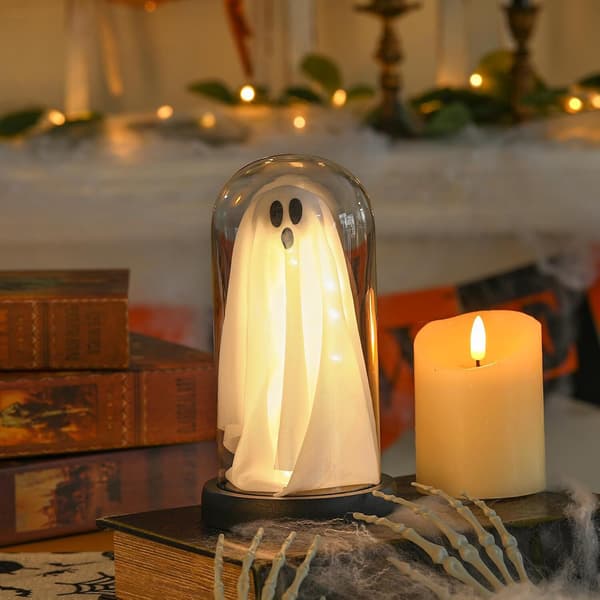 Halloween Dekoration, Lysende Spøgelse i Glasklokke
