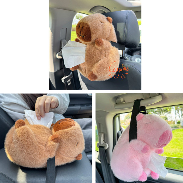 Kapybara-piirretty auton pehmolelujen kudoksilåda auton käsinojan kudoksilåda Brown