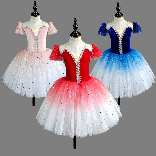 Balletskørte til Piger, Danseskørte, Stram Balletkjole blue 160