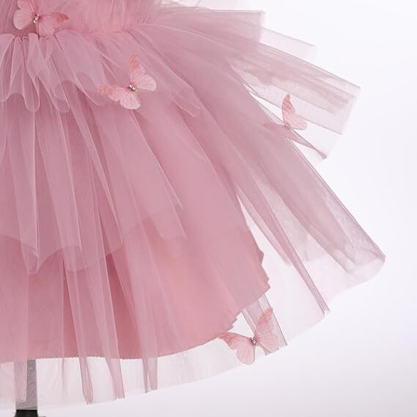 Småpige Sommerfugl Fødselsdagskjole, Bryllup Fest Tutu Kjole pink 130cm