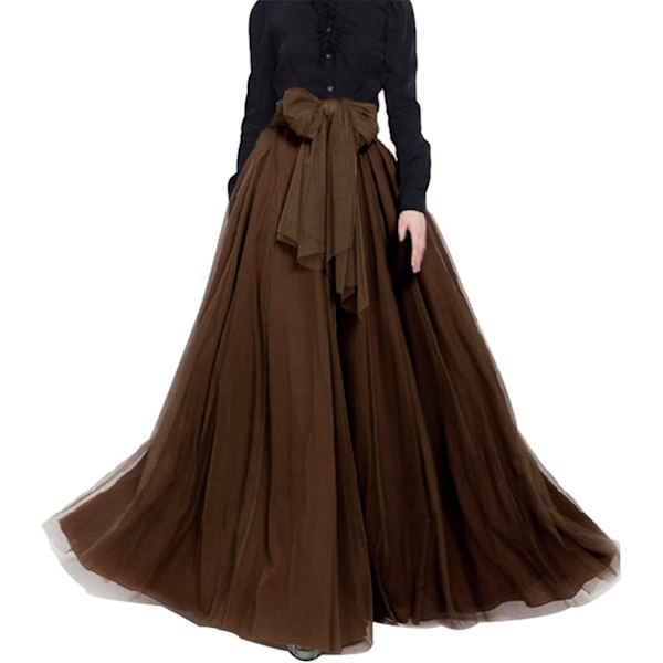 Dame Bryllup Lang Maxi Puffy Tyl Nederdel brown M