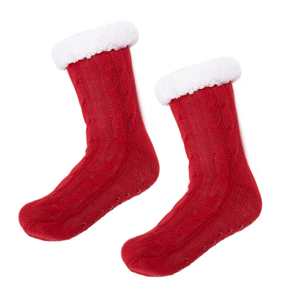 Vuxna Fuzzytofflor i Fleece, Varma och Mysiga Vinterstrumpor med Halkskydd för Hemmet red