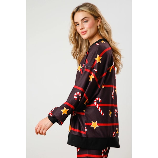 Dam Candy Cane Julpyjamas Randig Loungeset Jul-PJs Set black L