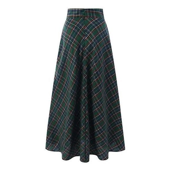 Kjol för kvinnor, koreansk stil, retro, rutig, A-linje green 4XL