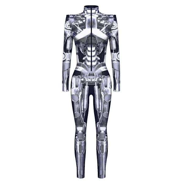 Halloween-kostym för kvinnor, skelett cosplay catsuit jumpsuit Silver M