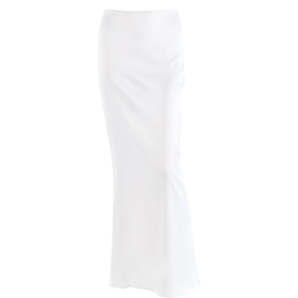 Lang Satin Skjørt til Kvinder Silke Elegant Højtaljet Cocktail Party Midi Skørter white M