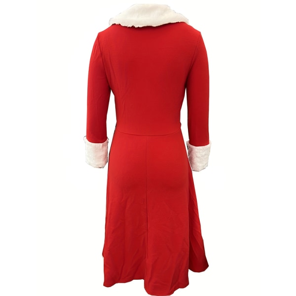 Fuzzy Solid Vintage V-ringad Julparty Midi-klänning, Damkläder S