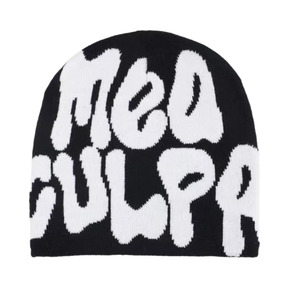 Kvinnor, grafisk mössa, skallhatt MEA Culpa Y2K stickad mössa, varm vintermössa Black & White