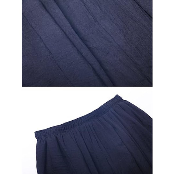 Kvinners og jenters elastisk midje lang flytende bohemsk bomulls casual maxiskjørt navy blue 75CM