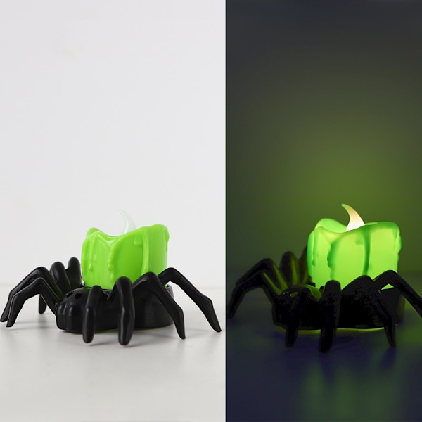 6 stk Halloween Spider Lys, LED Flammeløse Lys green