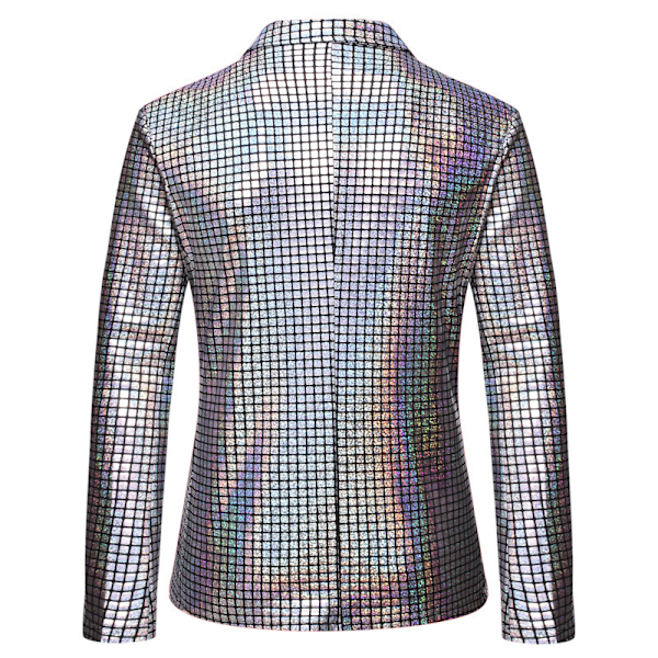 Mænds Metallic Jakke Blazer 70'er Disco Party Sportjakke silver L