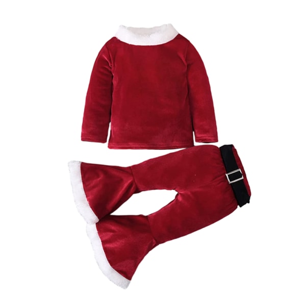 Toddler Flickor Jul Jultomten Kostym Set 3 Styck Sammet Cosplay Outfits Green 80